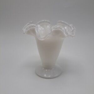 Fenton White Silvercrest Glass Vase Ruffled Edge Elegant Collectible Glassware